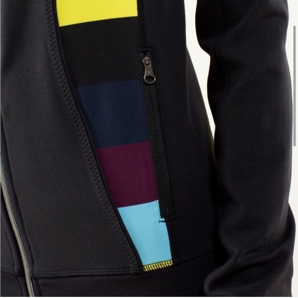 Lululemon Nice Asana Jacket Black Pow Stripe Split Pea Full Zip Thumb Holes - Picture 12 of 14